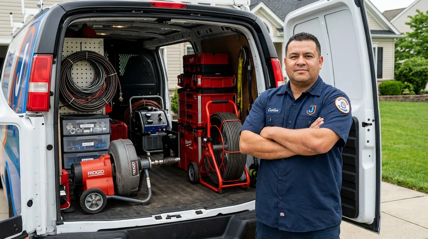 Professional drain cleaning equipment and Johns Plumbing LLC plumber in Haddon Heights