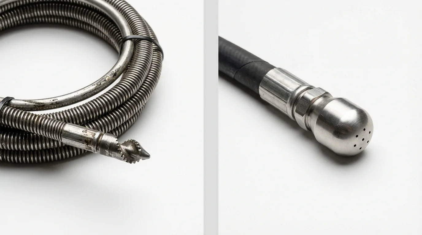 Drain snake cable and hydro jetting nozzle used for drain cleaning in Haddon Heights, NJ