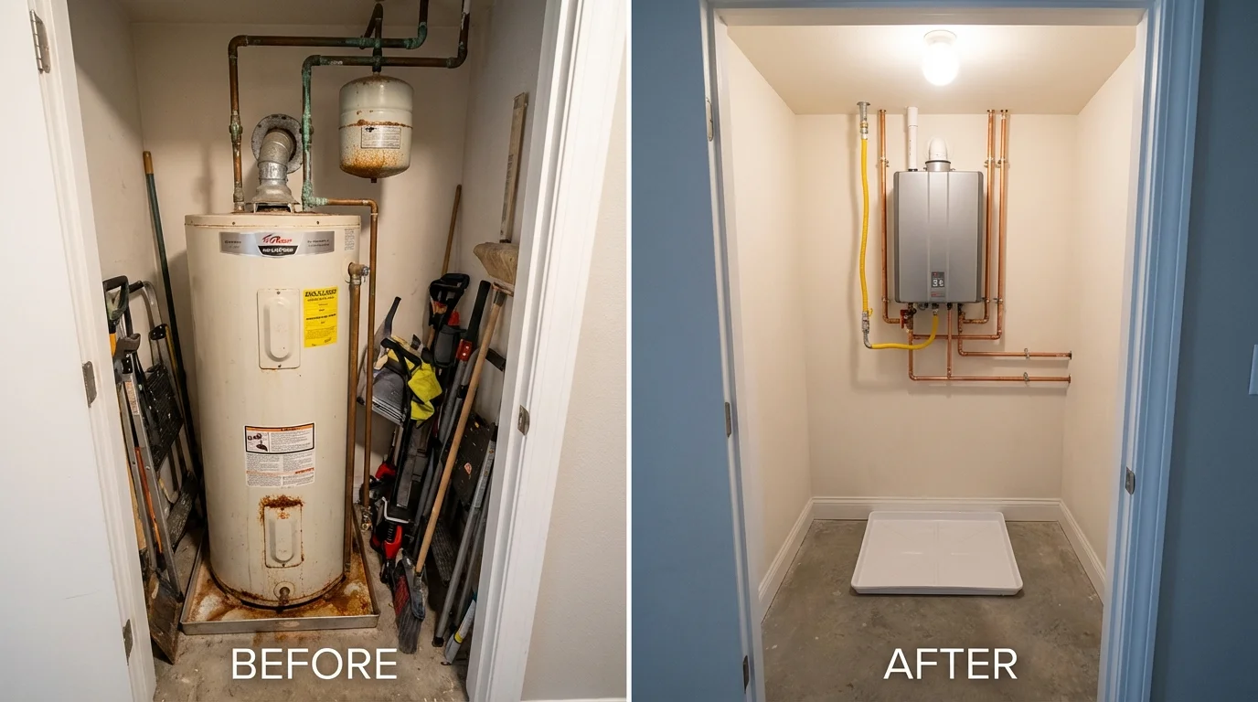 Tank water heater versus wall-mounted tankless unit comparison for Haddon Heights, NJ homeowners