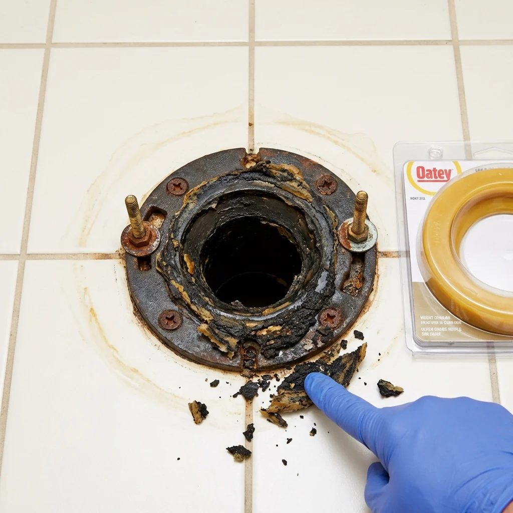 Failed wax ring showing water seepage at the base of a toilet in a Haddon Heights, NJ home
