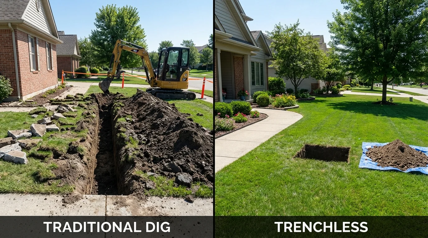 Trenchless sewer repair with minimal yard damage versus traditional excavation in Haddon Heights, NJ